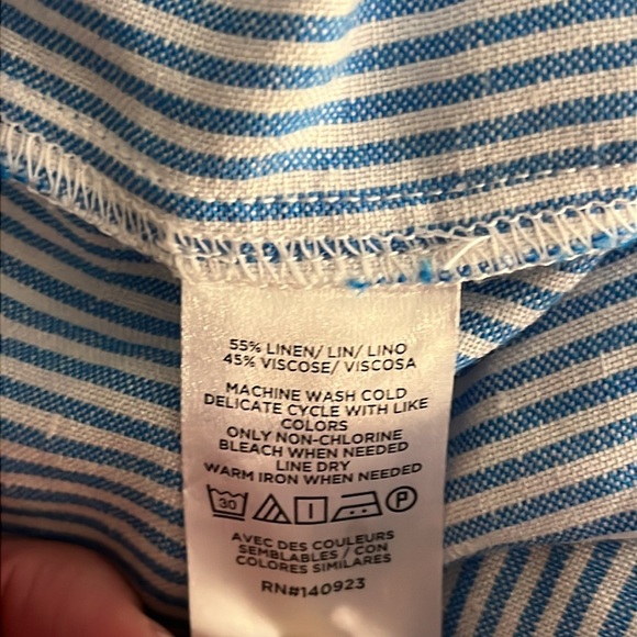 Loft | New linen blend one shoulder top/blouse Womens size S stripes puff sleeve - Picture 7 of 8